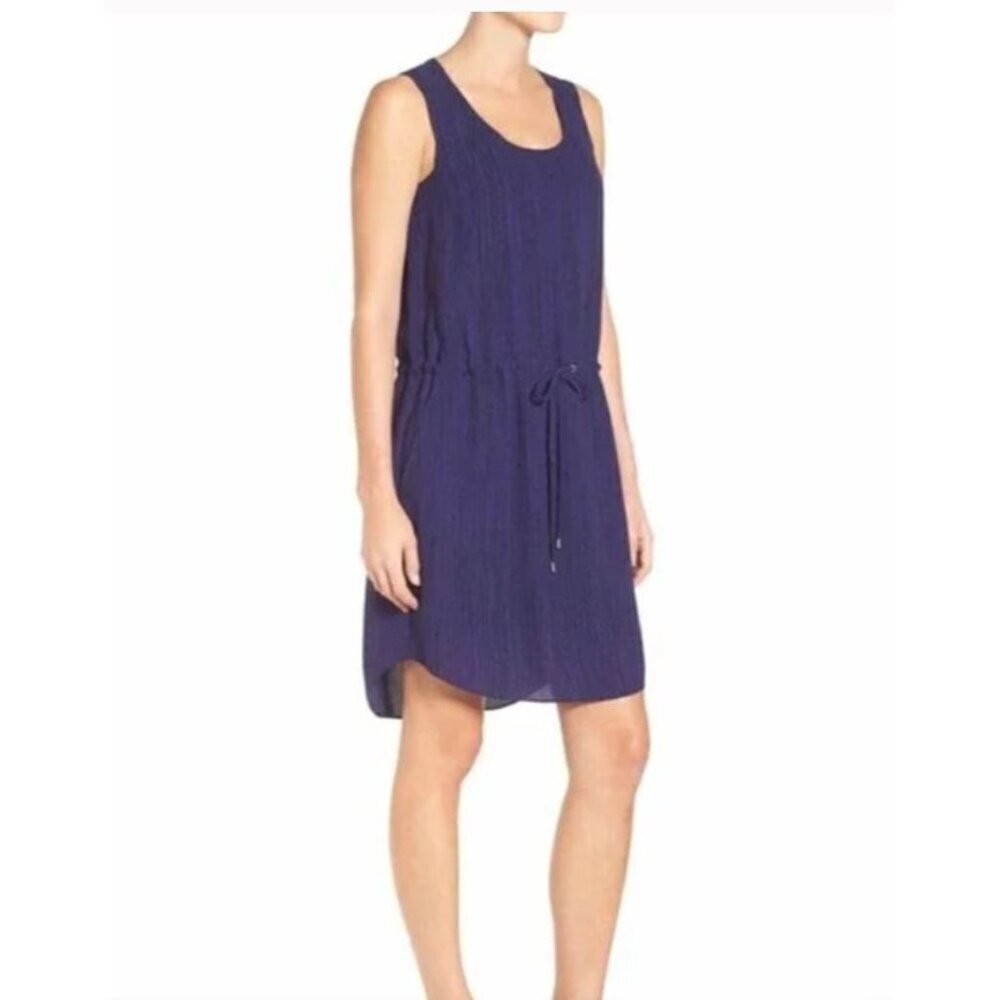 Eileen Fisher Shima Purple Black Print Silk Sleeveless Dress Size Medium